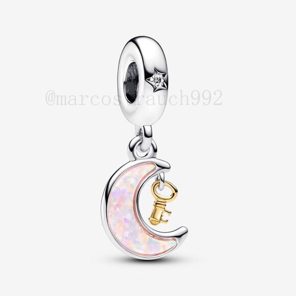 Pandora Two-tone Key & Moon Dangle Charm - Picture 1 of 6